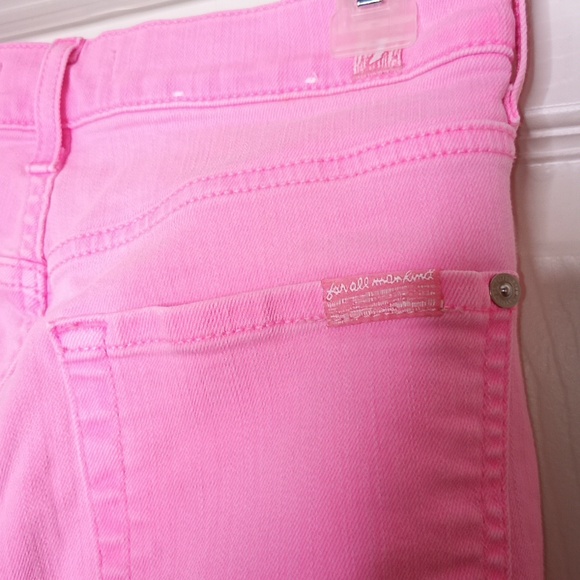 7 For All Mankind Bubblegum Barbie Pink High Waist Kick Jeans-White Piping Sz 28 - Picture 5 of 9